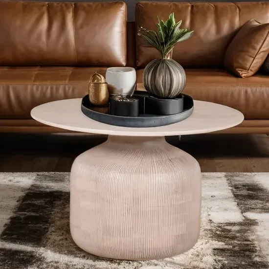 Venice Round Coffee Table with Shelf - Natural, Mango Wood