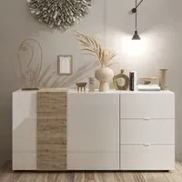 Venice Sideboard 2 Doors 3 Drawers - White, Cadiz Oak