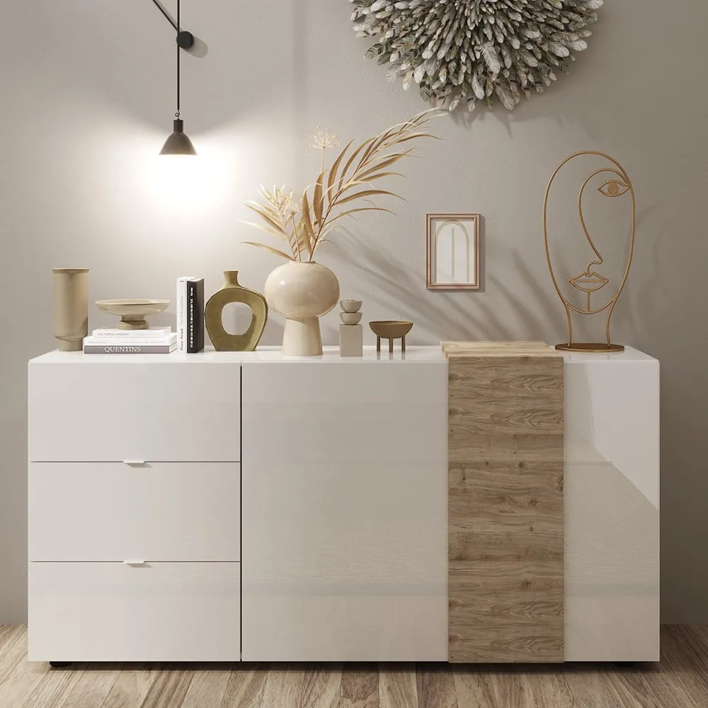 Venice Sideboard 2 Doors 3 Drawers - White, Cadiz Oak