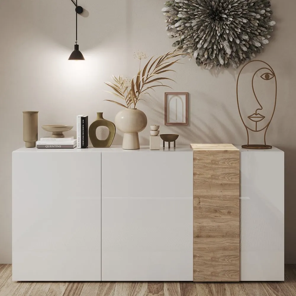 Venice Sideboard 3 Doors - White, Cadiz Oak
