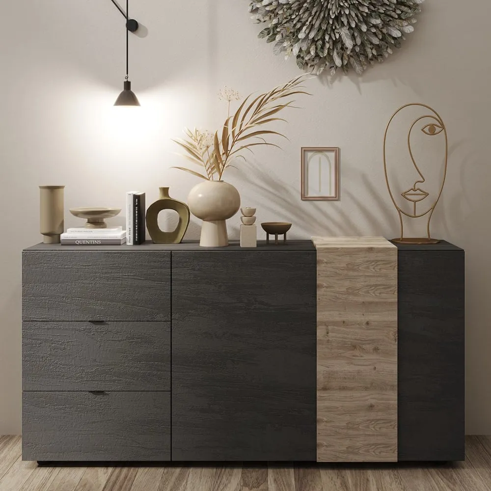 Venice Sideboard with 2 Doors 3 Drawers - Titan, Cadiz Oak