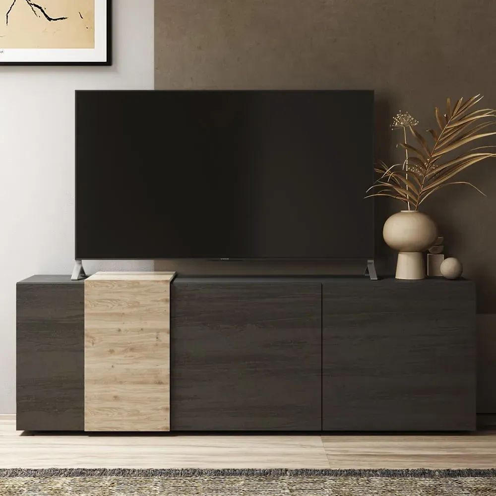 Venice TV Stand 3 Doors - Titan, Cadiz Oak image