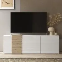Venice TV Stand 3 Doors - White, Cadiz Oak