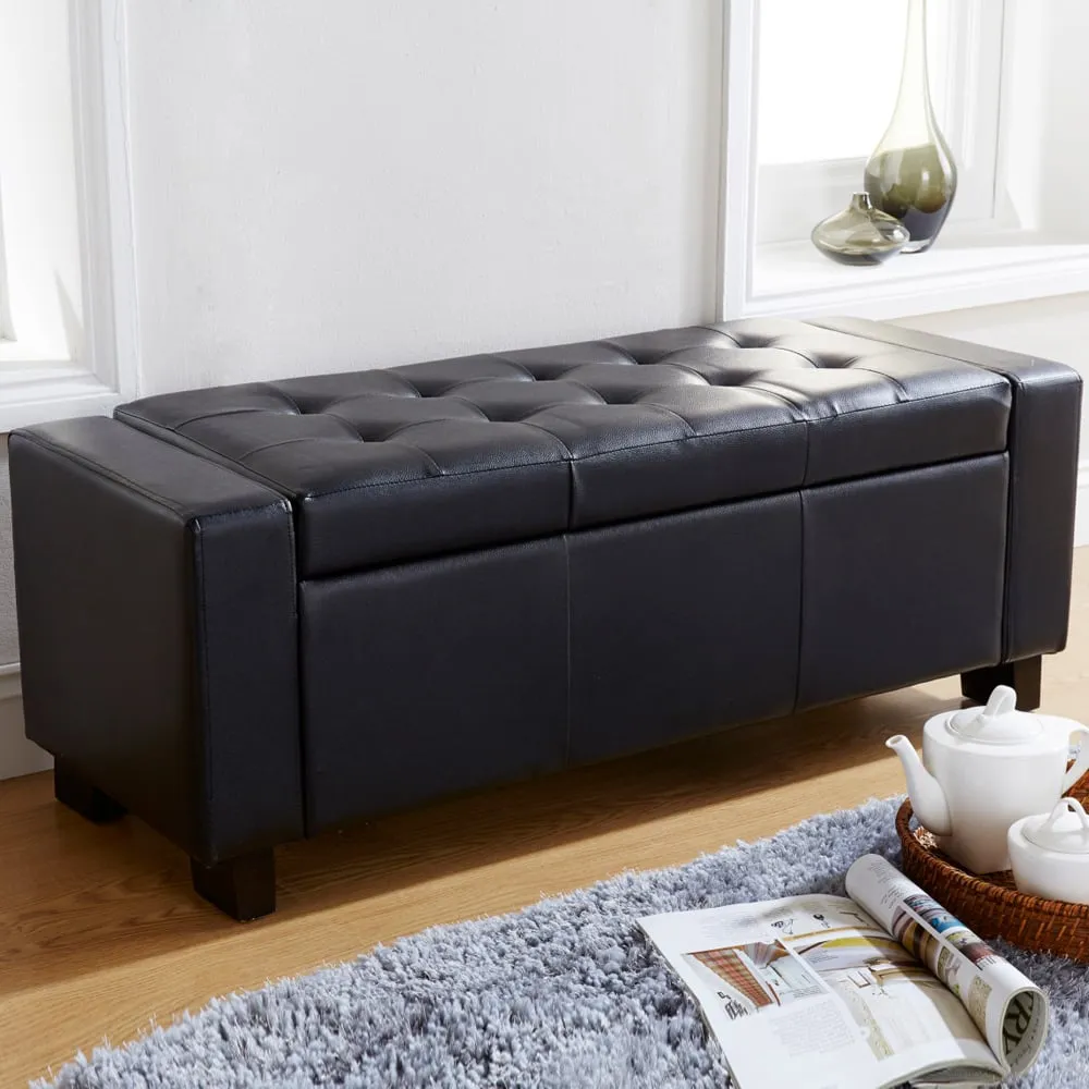Ventnor Storage Ottoman with Lift-Up Lid - Black, PU Leather image