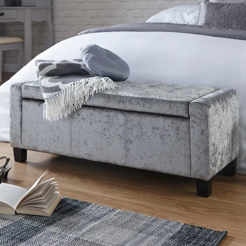 Ventnor Storage Ottoman with Lift-Up Lid - Grey, Crushed Velvet
