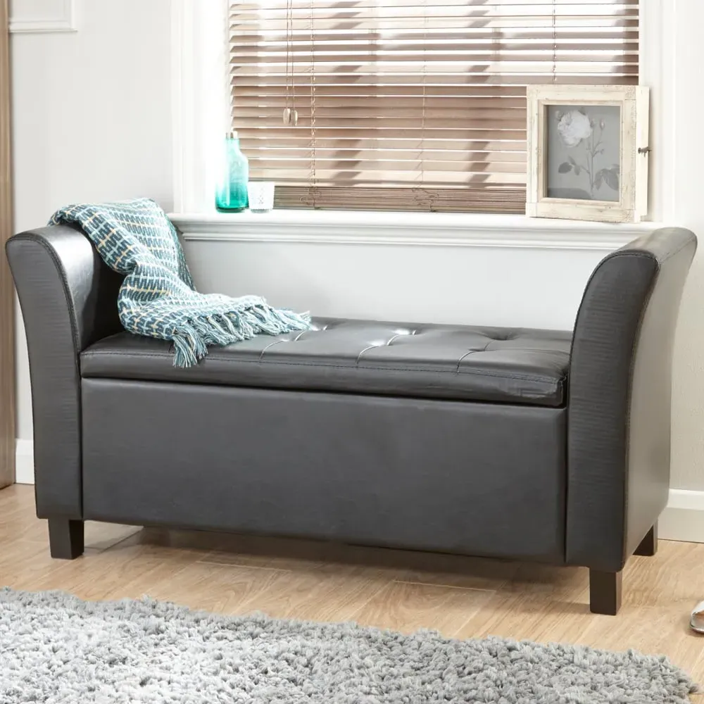 Ventnor Storage Ottoman with Seating - Black, PU Leather image