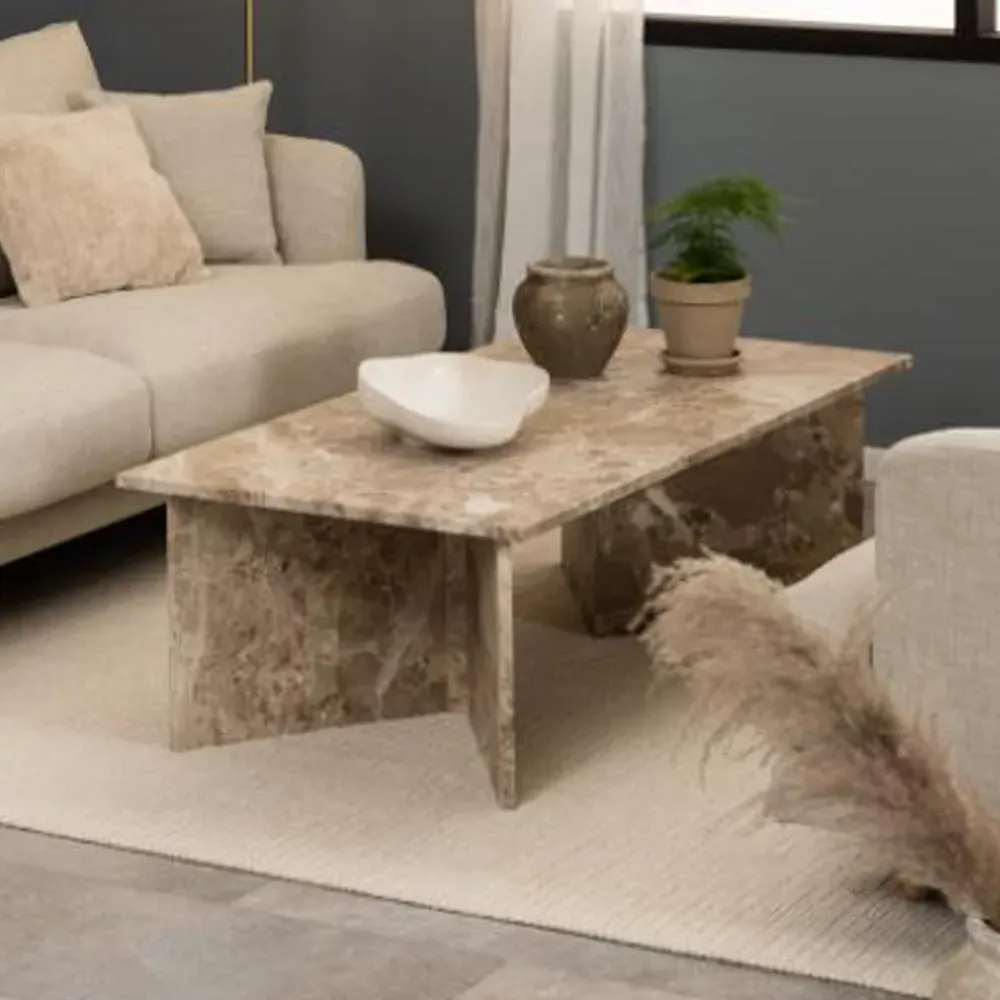 Verdun Rectangular Coffee Table - Brown, Marble image