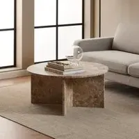 Verdun Round Coffee Table - Brown, Marble