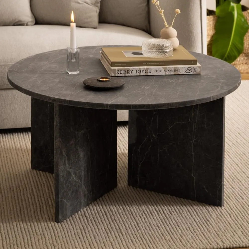Verdun Round Coffee Table - Brown, Marble