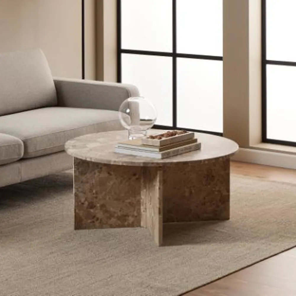 Verdun Round Coffee Table - Brown, Marble
