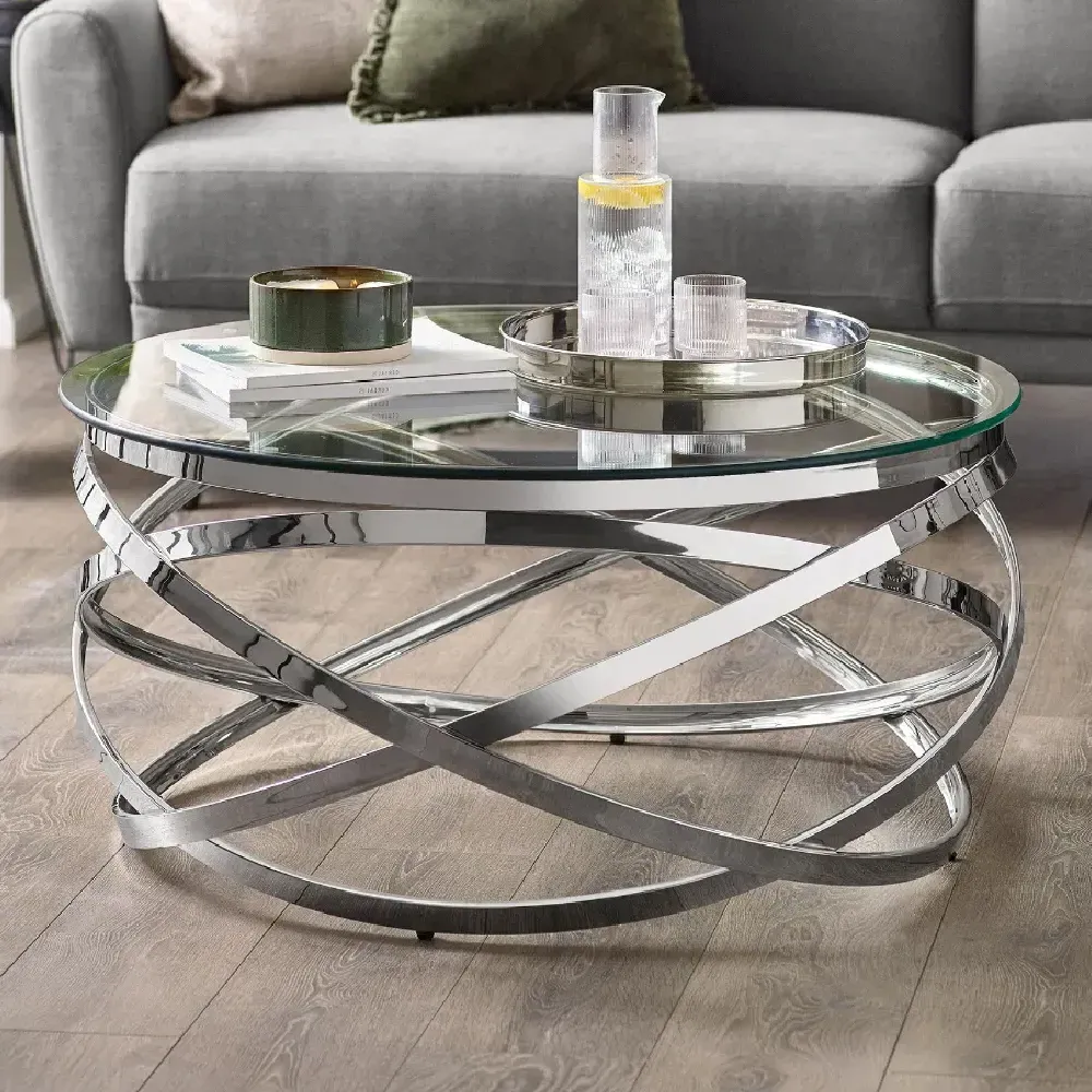 Verdun Round Coffee Table - Clear Glass, Chrome product