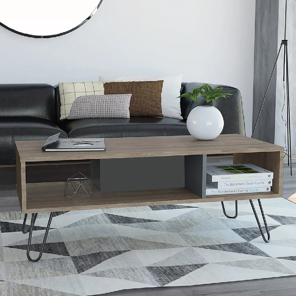 Veritate Coffee Table with Black Legs - Oak, Wood