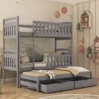 Vernal Bunk Bed with Trundle and Bonnell Mattress - Grey