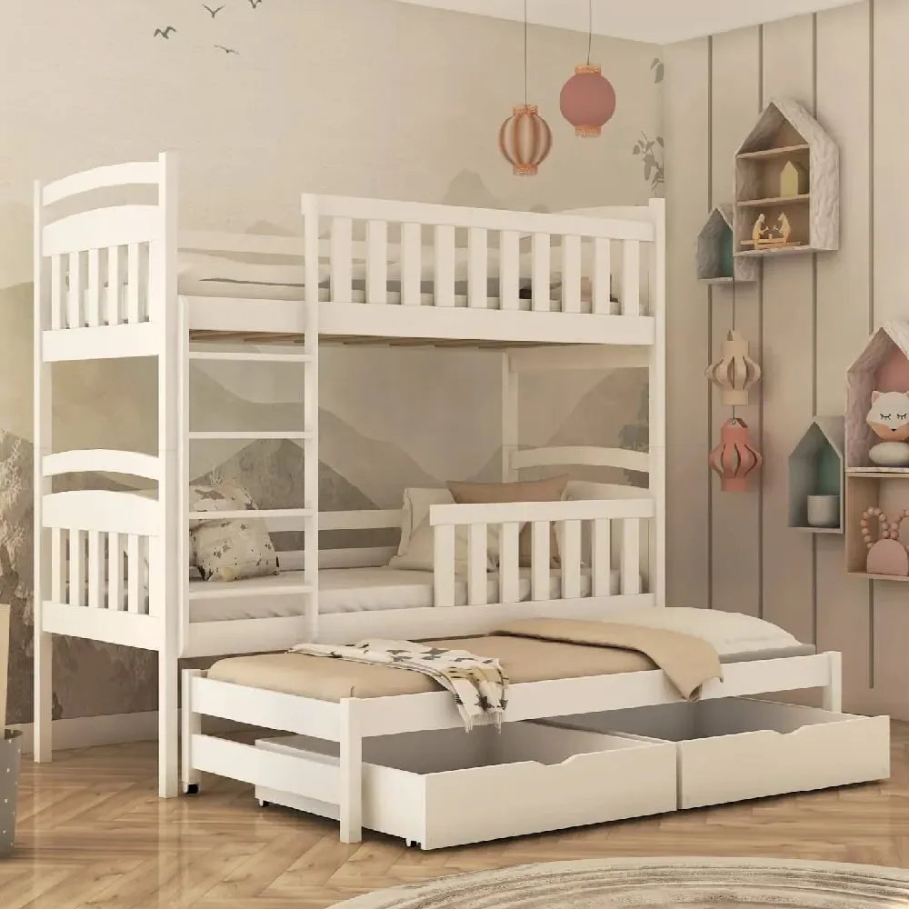 Vernal Bunk Bed with Trundle and Bonnell Mattress - White