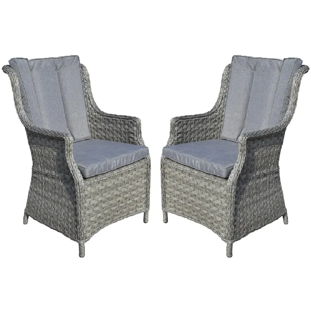 Vernal High Back Garden Dining Chairs with Cushions - Grey, Rattan