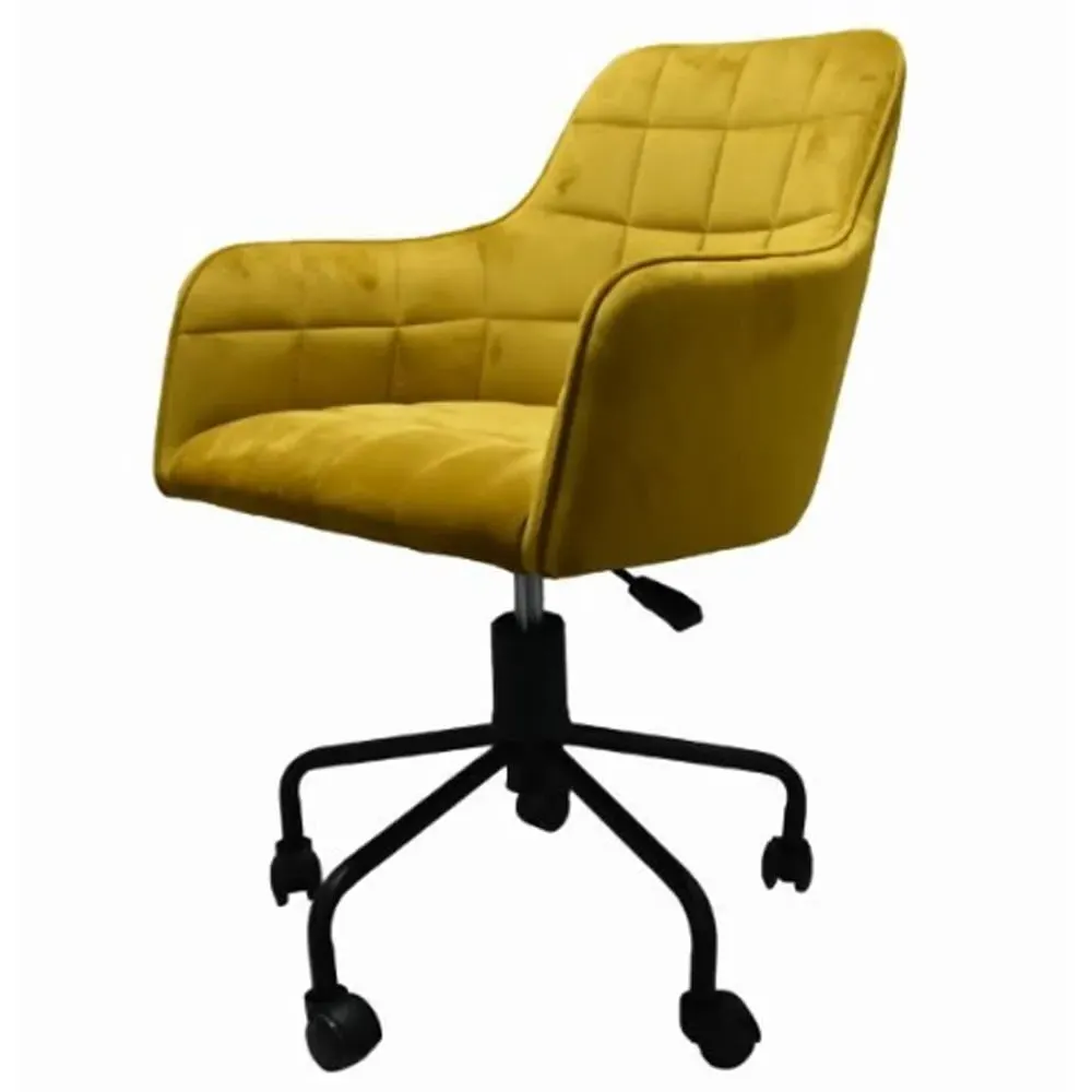 Vernal Velvet Swivel Office Chair - Mustard