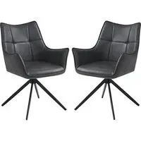 Vernon Dining Armchairs in Pair - Charcoal, Faux Leather