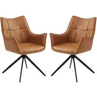 Vernon Dining Armchairs in Pair - Tan, Faux Leather