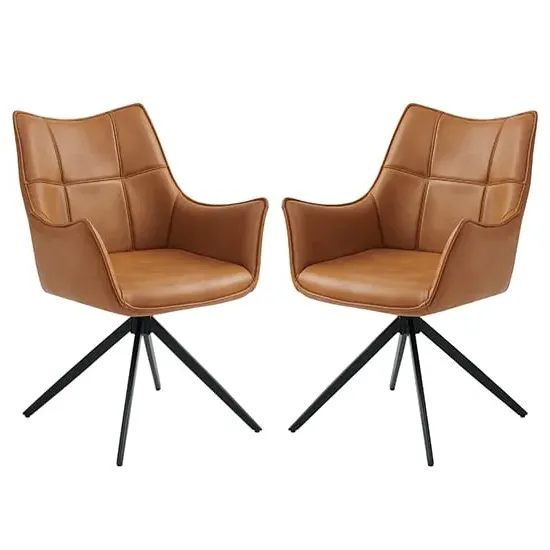 Vernon Dining Armchairs in Pair - Tan, Faux Leather