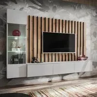 Vernon Entertainment Unit with LED Storage - Pearl Grey, Oak