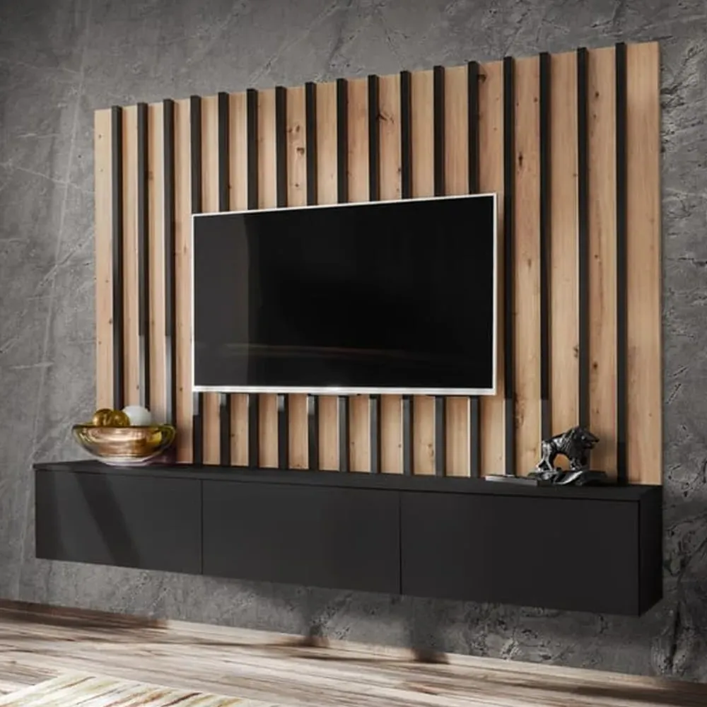 Vernon Entertainment Unit with Storage - Black, Artisan Oak image