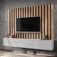 Vernon Entertainment Unit with Storage - Pearl Grey, Artisan Oak