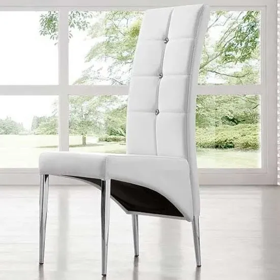 Vesta Studded Dining Chair - White, Faux Leather