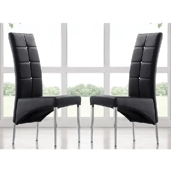 Vesta Studded Dining Chairs Pair - Black, Faux Leather