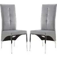 Vesta Studded Dining Chairs Pair - Grey, Faux Leather