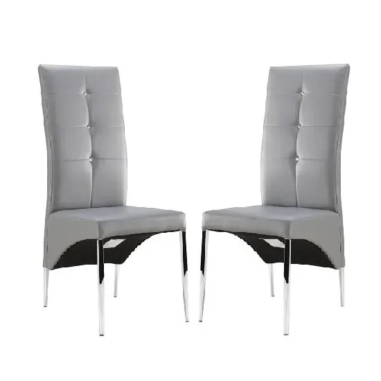 Vesta Studded Dining Chairs Pair - Grey, Faux Leather