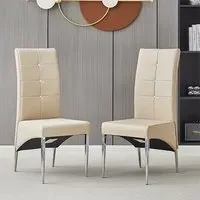 Vesta Studded Dining Chairs Pair - Taupe, Faux Leather