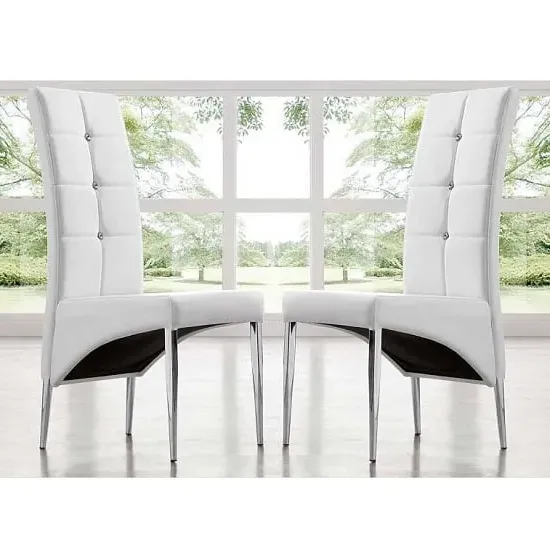 Vesta Studded Dining Chairs Pair - White, Faux Leather