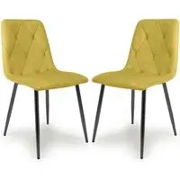 Vestal Quilted Dining Chairs in Pair - Mustard, Velvet