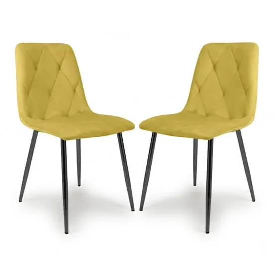 Vestal Quilted Dining Chairs in Pair - Mustard, Velvet