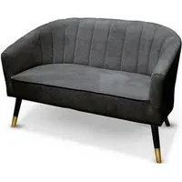 Vesuv 2-Seater Sofa with Wooden Legs - Grey, Velvet