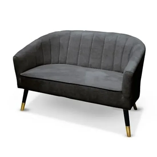 Vesuv 2-Seater Sofa with Wooden Legs - Grey, Velvet