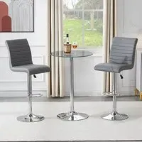 Vetro Round Bar Table with 2 Ripple Stools - Clear Glass, Grey