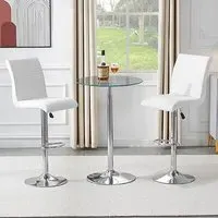 Vetro Round Bar Table with 2 Ripple Stools - Clear Glass, White
