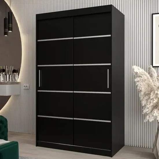 Vevey I 2-Door Sliding Wardrobe - Black, Laminated Board