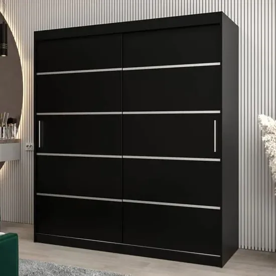 Vevey I 2-Door Sliding Wardrobe - Black, Laminated Board