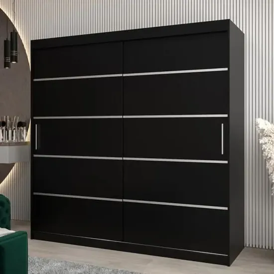 Vevey I 2-Door Sliding Wardrobe - Black, Laminated Board
