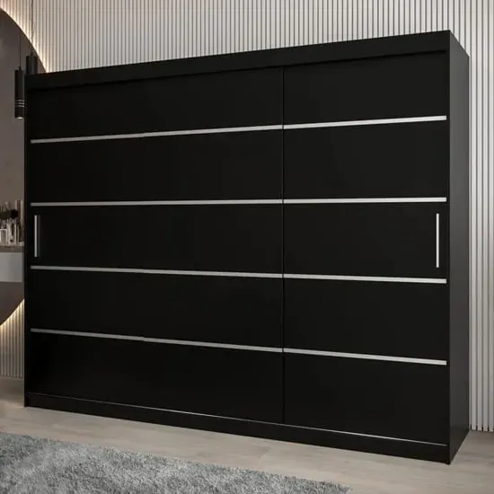 Vevey I 3-Door Sliding Wardrobe - Black, Laminated Board