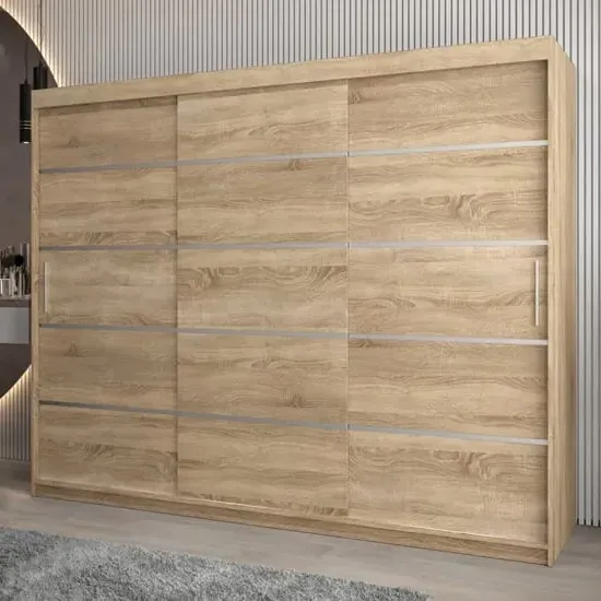 Vevey I 3-Door Sliding Wardrobe - Sonoma Oak, Laminated Board