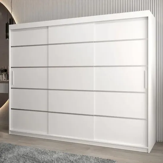 Vevey I 3-Door Sliding Wardrobe - White, Laminated Board