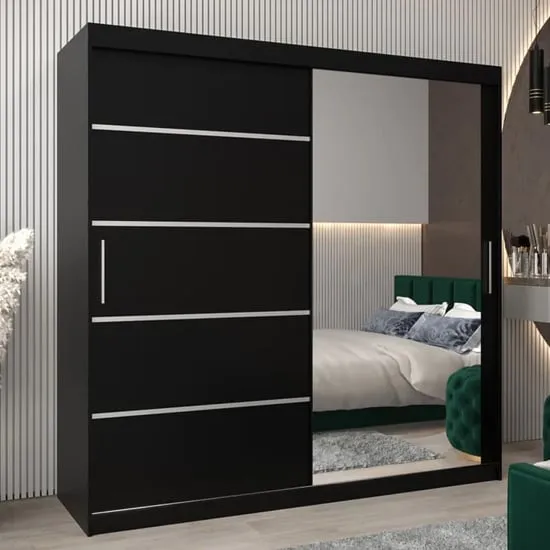 Vevey II Mirrored Wardrobe 2 Sliding Doors - Black