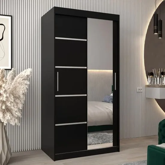 Vevey II Mirrored Wardrobe 2 Sliding Doors - Black