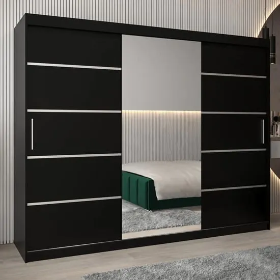 Vevey II Mirrored Wardrobe 3 Sliding Doors - Black