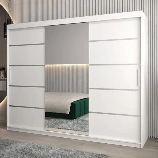 Vevey II Mirrored Wardrobe 3 Sliding Doors - White