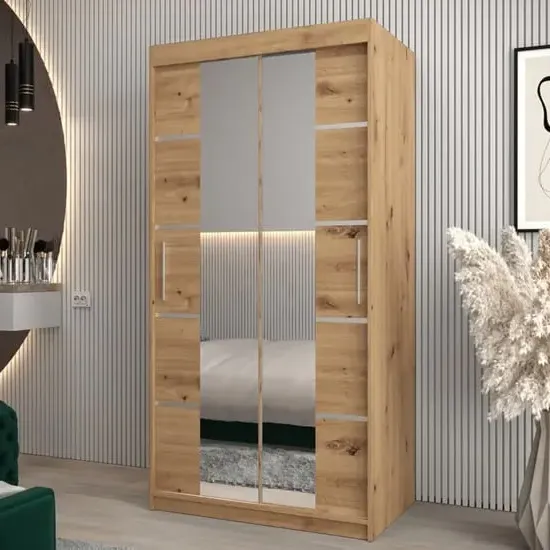 Vevey III Mirrored Wardrobe 2 Sliding Doors - Artisan Oak image