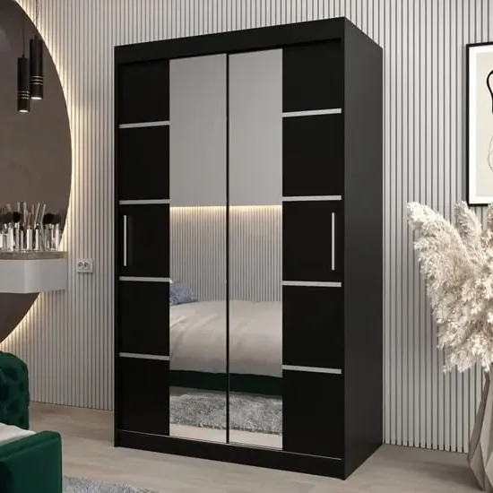 Vevey III Mirrored Wardrobe 2 Sliding Doors - Black